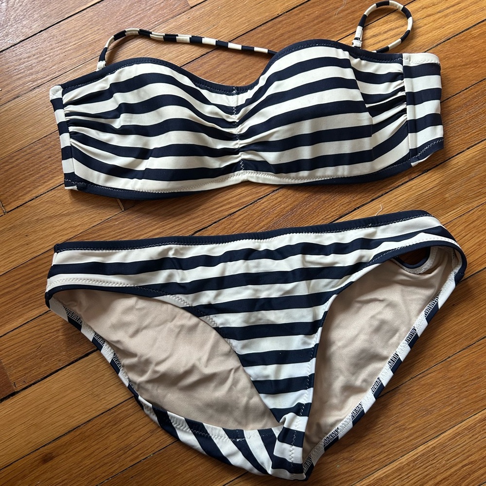 J. Crew Striped Bikini Set - Navy and White